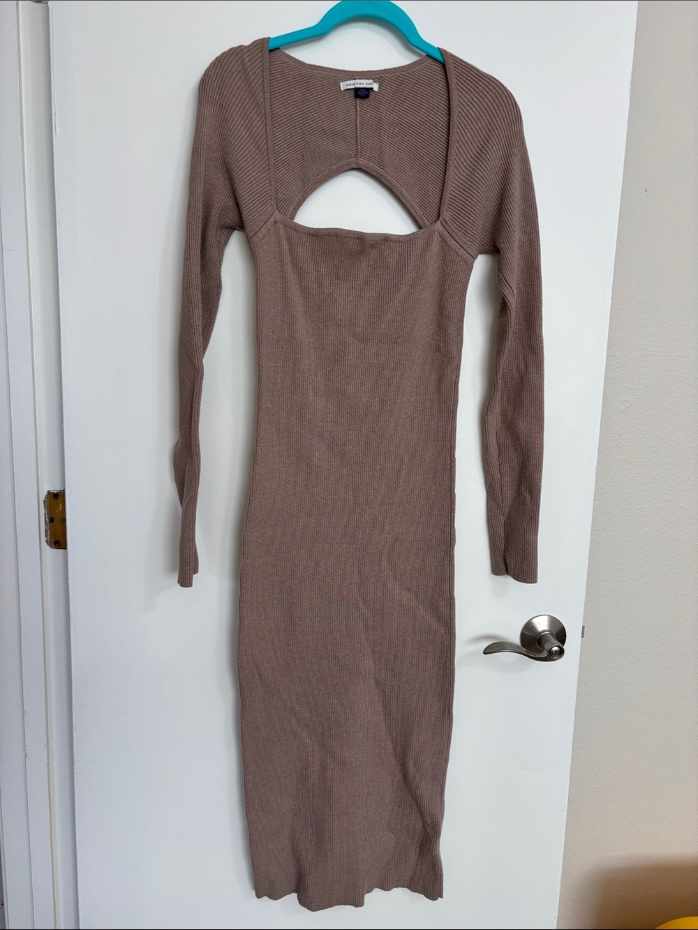 American Eagle Outfitters Taupe Long Sleeve Cutout Knit Dress